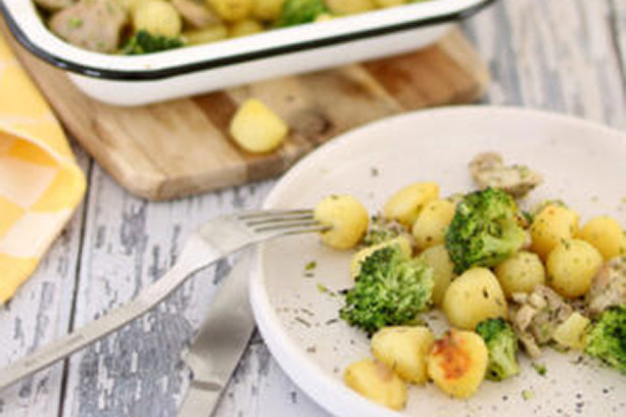 Krieltjes met broccoli en kip uit de oven