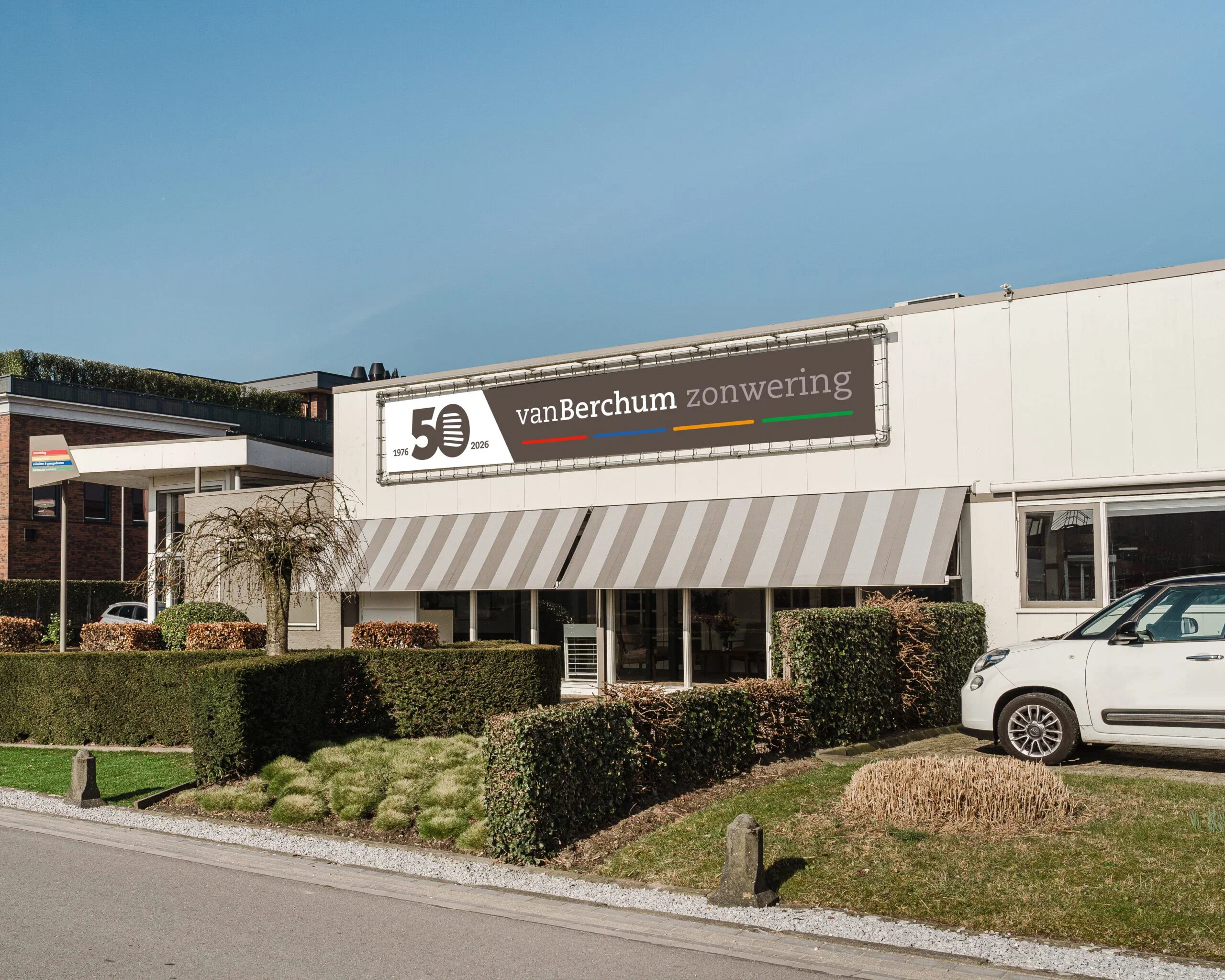 Van Berchum Zonwering 50 jarig jubileum gevel banner