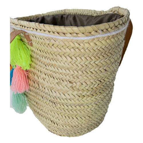 Geweven strandtas met gekleurde pompoms - Afbeelding 4