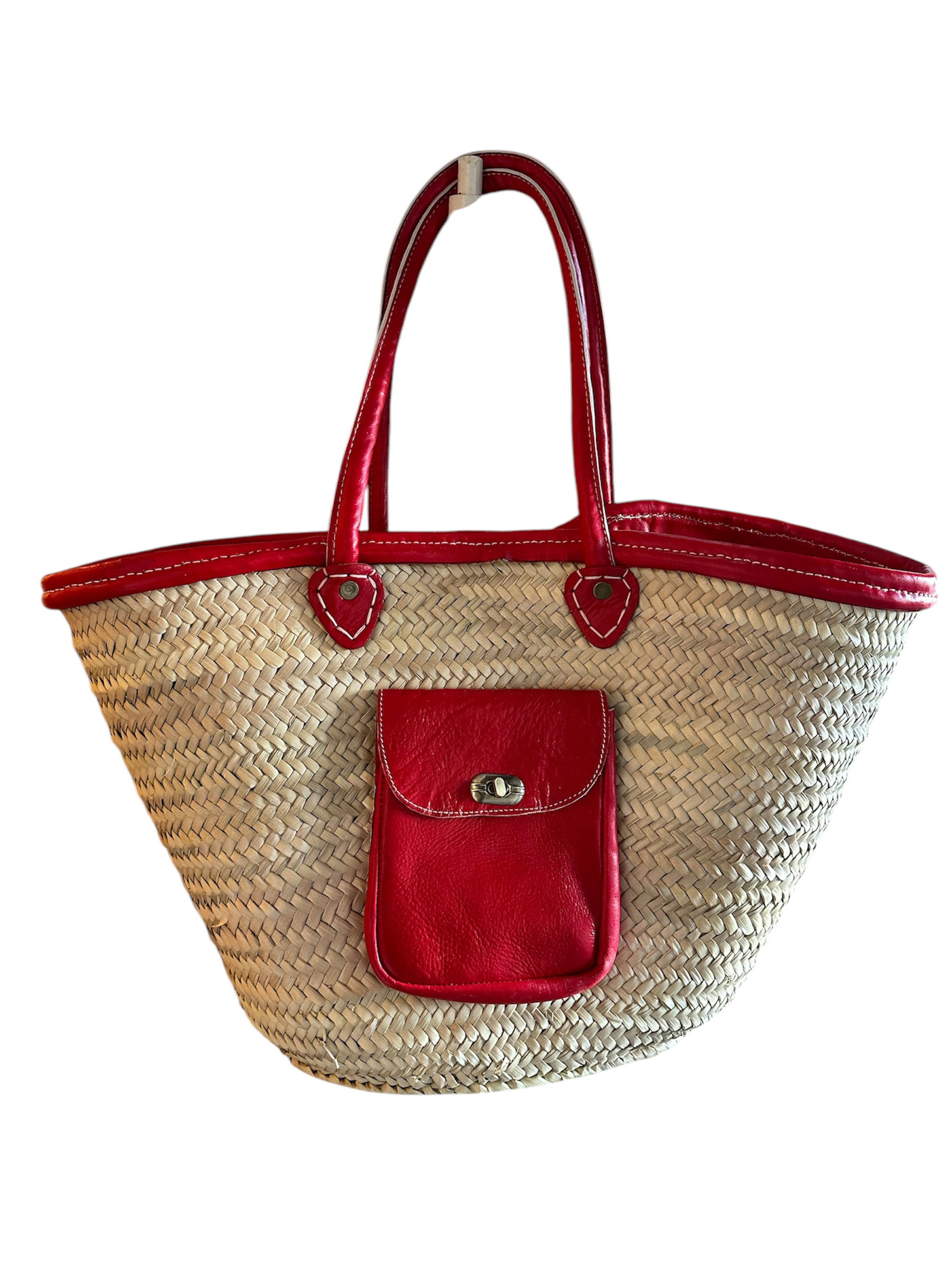 Strandtas met leren voorvak