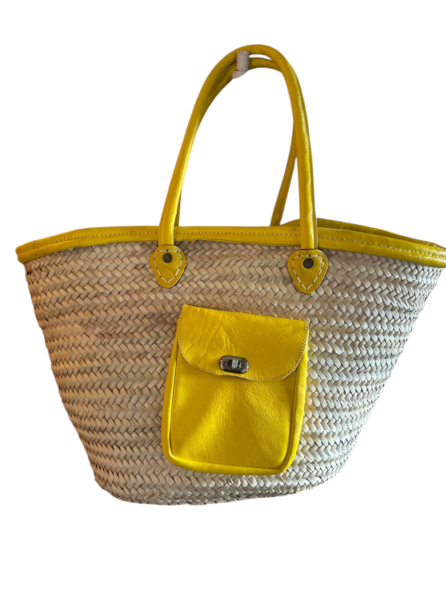 Strandtas met leren voorvak Yellow - Afbeelding 3