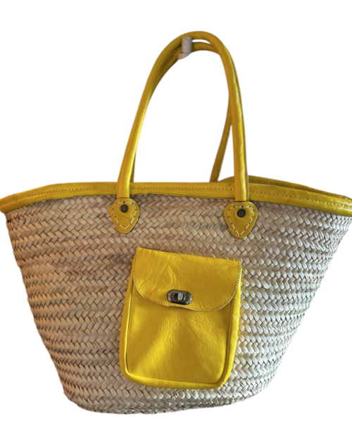 Strandtas met leren voorvak Yellow