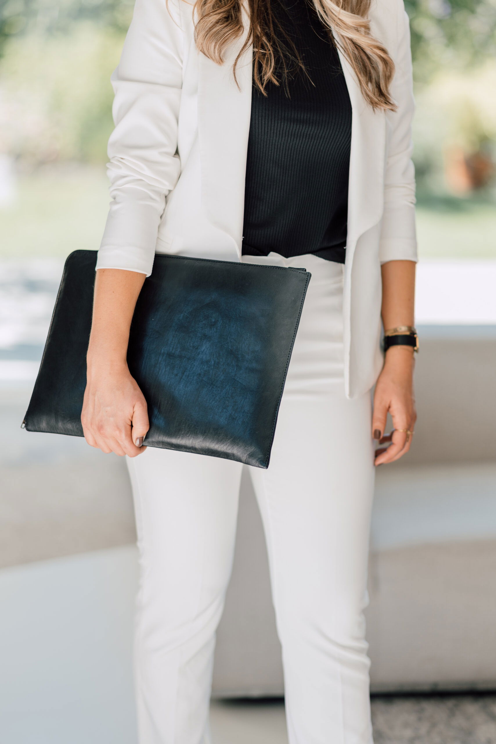 Leren laptophoes zwart