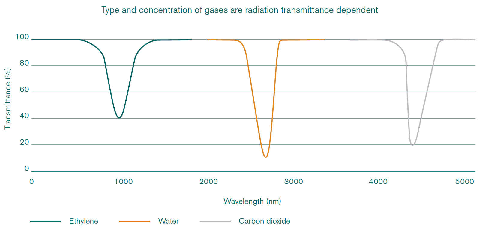 The transmission of infrared radiation is interrupted by gases that contain more than one type of atom.