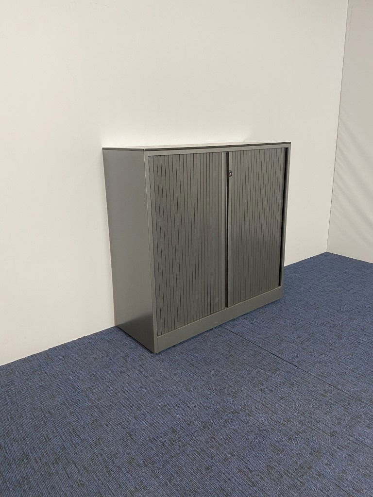 Roldeurkast Ahrend, antraciet, lichtgrijs topblad, H 120 x B 120 x D 45 cm. - Afbeelding 2