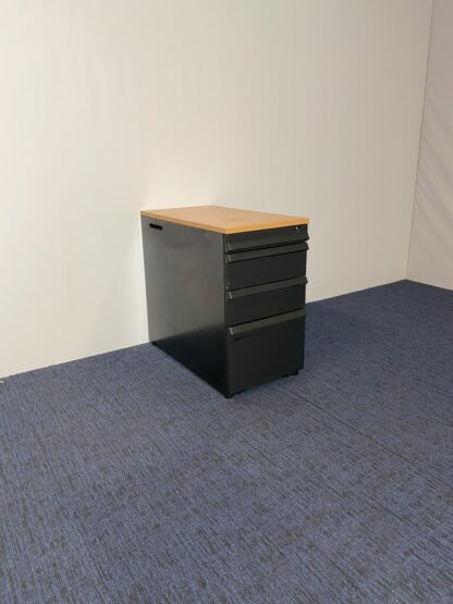 Ladekast / Standcontainer Ahrend, zwart, beuken blad, 1 pennenlade, 2 lades, 1 hangmap lade
