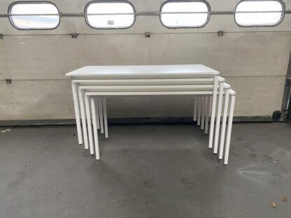 Vergadertafel (stapelbaar), wit blad, wit onderstel, 140 x 70 cm. - Afbeelding 6