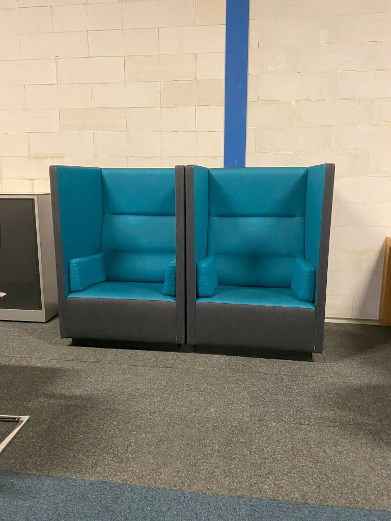 Fauteuil (akoestisch) Offecct Float High, antraciet/blauw, H 131 x B 92 x D 90 cm. - Afbeelding 2