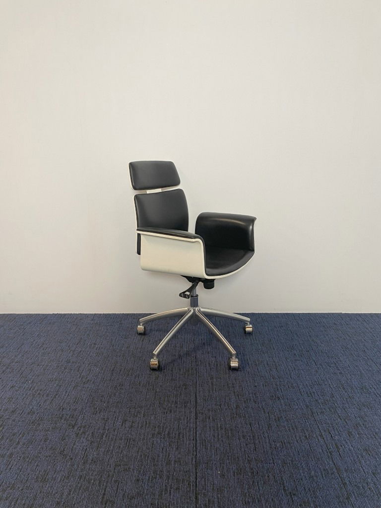 Vergaderstoel Vepa Fado-KKH - zwart leder, witte buitenkant, chroom voetkruis - Afbeelding 2