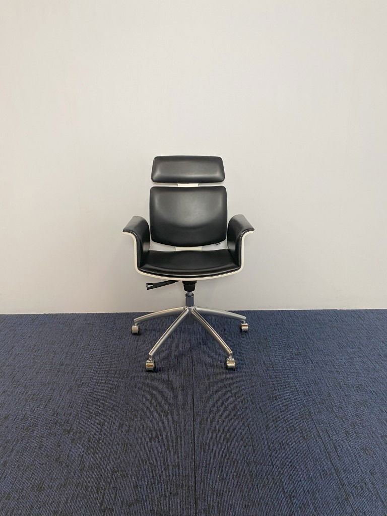 Vergaderstoel Vepa Fado-KKH - zwart leder, witte buitenkant, chroom voetkruis - Afbeelding 3