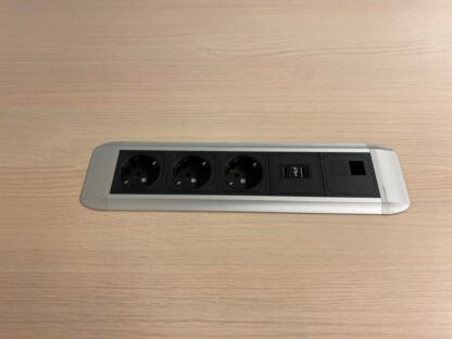 Vergadertafel zit/sta Vepa (elektrisch, incl. 2 fliptops), licht eiken blad, wit onderstel, 400 x 120 cm. - Afbeelding 9
