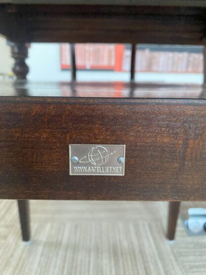 Vintage Satelliet tafel inclusief 6 stoelen, donker kersenhout, 243 x 100 cm. - Afbeelding 9