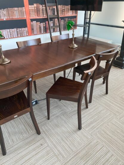 Vintage Satelliet tafel inclusief 6 stoelen, donker kersenhout, 243 x 100 cm. - Afbeelding 7