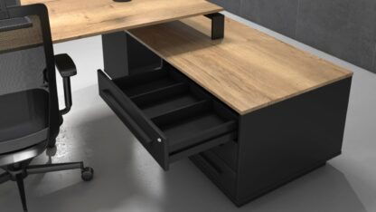 Directiebureau Cube, Eiken Naturel blad, antraciet onderstel, 224 x 180 cm. - Afbeelding 3