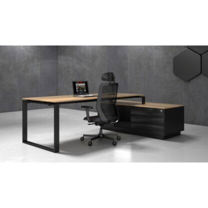 Directiebureau Cube, Eiken Naturel blad, antraciet onderstel, 224 x 180 cm. - Afbeelding 2