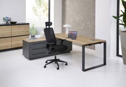 Directiebureau Cube, Eiken Naturel blad, antraciet onderstel, 224 x 180 cm. - Afbeelding 4