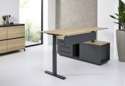 Zit/sta directiebureau Cube, Eiken Naturel blad, antraciet onderstel, 224 x 180 cm. - Afbeelding 3