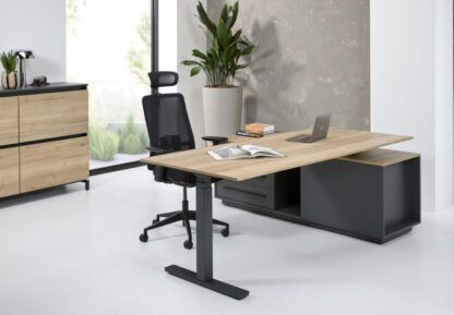 Zit/sta directiebureau Cube, Eiken Naturel blad, antraciet onderstel, 224 x 180 cm. - Afbeelding 5