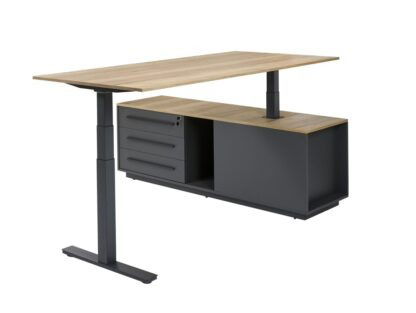 Zit/sta directiebureau Cube, Eiken Naturel blad, antraciet onderstel, 224 x 180 cm.