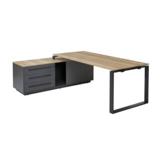 Directiebureau Cube, Eiken Naturel blad, antraciet onderstel, 224 x 180 cm.