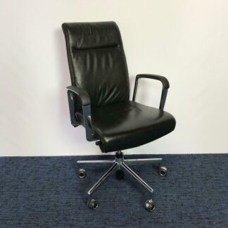 Bureaustoel Kusch & Co, zwart leer, chroom voetkruis