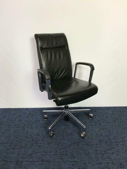 Bureaustoel Kusch & Co, zwart leer, chroom voetkruis